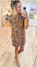 Camel Multi Floral Ruffle Sleeve Dress