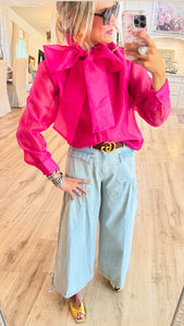 Pink Bow Button Down Top