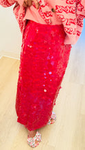 Red Paillette Sequin Maxi Skirt