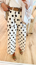 Ecru and Brown Polka Dot Scallop Hem Pants