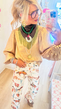 Gold Metallic Balloon Sleeve Blouse