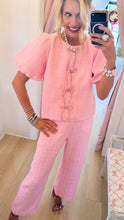 Pink Bow Accent Tweed Pant Set