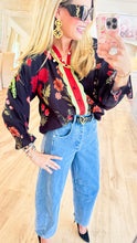Black Floral Mix Textured Blouse