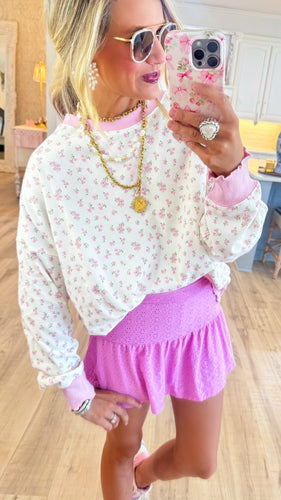Pink Ditsy Floral Print Sweatshirt