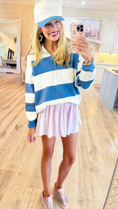 Blue and Off White Stripe Pullover Top