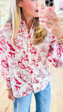 Red Santa Toile Button Up Top