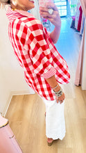 Red Oversized Gingham Collared Top