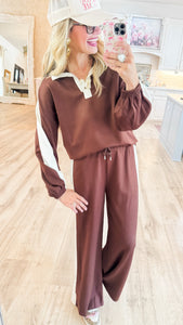 Brown Contrast Accent Pant Set