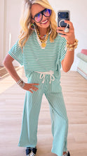 Kelly Green Stripe V-Neck Pant Set