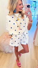 Off White and Royal Blue Polka Dot French Terry Set