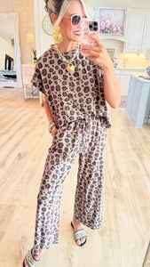 Brown Leopard Wide Leg Pant Set