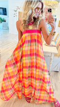 Pink and Orange Multi Plaid Maxi Dress