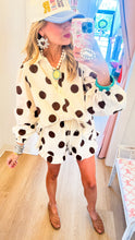 Brown Polka Dot Long Sleeve Short Ruffle Hem Set