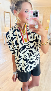 THML Off White Printed Zip Up Top
