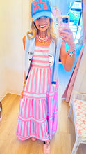 Pink and Blue Striped Midi Dress