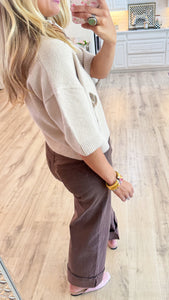 Oatmeal Horse Motif Cropped Sweater