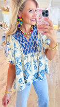 Blue Printed Boho Puff Sleeve Top
