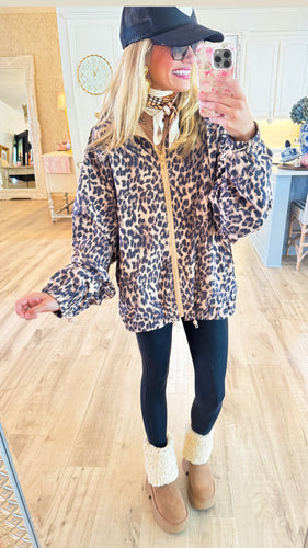 Leopard Oversized Zip Up Jacket