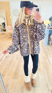 Leopard Oversized Zip Up Jacket