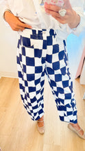 Navy Checkered Print Barrel Pants