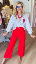 Red Scallop Detail Wide Leg Pants