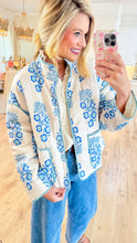 Blue Flower Printed Quilted Jacket