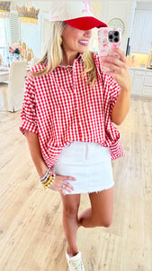 Red and White Gingham Oversized Top