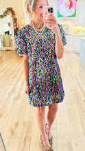 Multi Color Sequin Puff Sleeve Dress