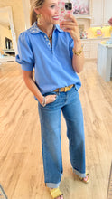 Blue Embroidered Collar Top