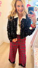 Red Plaid Lace Hem Pants