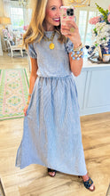 Blue and White Pinstripe Skirt Set