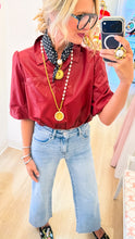 Burgundy Faux Leather Cropped Button Up