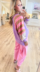Purple and Pink Contrast Sleeve Top