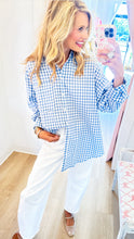 Aqua Gingham Button Down Top