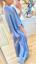 Dusty Blue Satin V-Neck Set