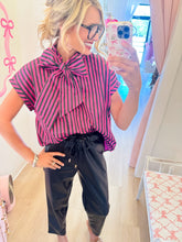 Plum Stripe Bow Neck Top