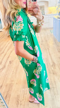 Green Floral Print Ruffle Stand Collar Midi Dress
