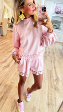 Baby Pink Bow Scallop Hem Lounge Set