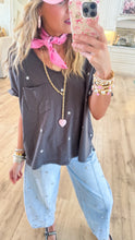 Ash Grey Star Embroidered Top