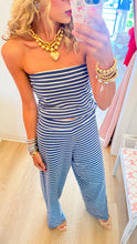 Denim and Cream Stripe Tube Top Pant Set