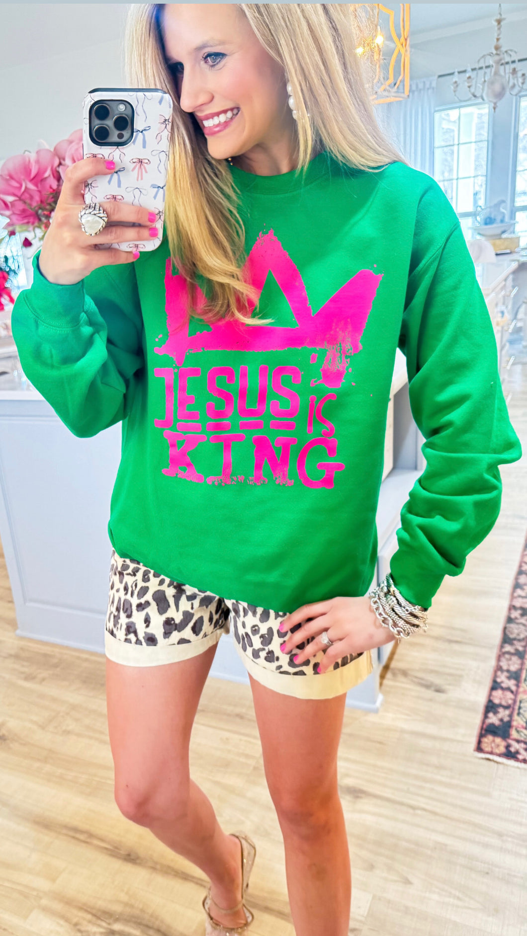 Green and Pink Jesus is King Sweatshirt