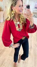 Red and Taupe Accent Blouse
