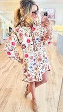 Cream Multi Print Long Sleeve Dress