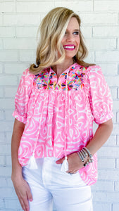Pink Embroidered Detail Top