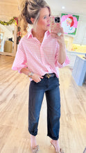 Pink and White Gingham Button Down Top