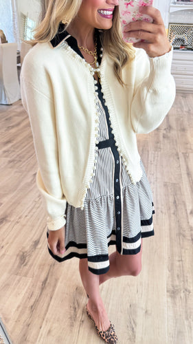 Cream Pearl Embellished Cardigan