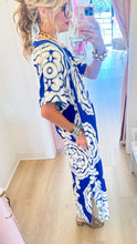 Blue V-Neck Mandala Print Maxi Dress