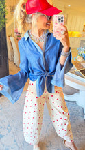 THML Blue Long Sleeve Button Down Tie Knot Top