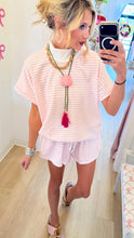 Deal of The Day Pink Stripe Short Sleeve Mockneck Short Set