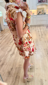Taupe and Red Floral Mini Dress